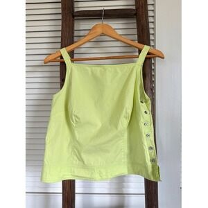 Loft Square Neck Tank Top Side Button Detail Sleeveless Chartreuse Size 6